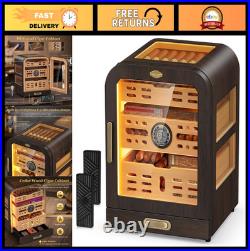 Cedar Wood Cigar Humidor with LED Light, Digital Thermometer & 2 Humidifiers H