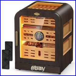 Cedar Wood Cigar Humidor with LED Light, Digital Thermometer & 2 Humidifiers H