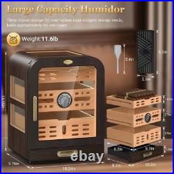Cedar Wood Cigar Humidor with LED Light, Digital Thermometer & 2 Humidifiers H