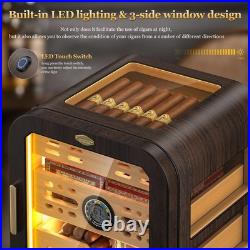 Cedar Wood Cigar Humidor with LED Light, Digital Thermometer & 2 Humidifiers H