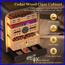 Cedar Wood Cigar Humidor with LED Light, Digital Thermometer & 2 Humidifiers H