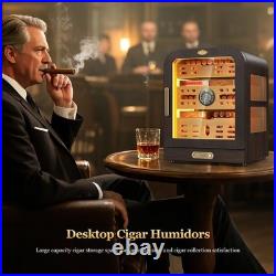 Cedar Wood Cigar Humidor with LED Light, Digital Thermometer & 2 Humidifiers H