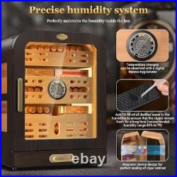 Cedar Wood Cigar Humidor with LED Light, Digital Thermometer & 2 Humidifiers H