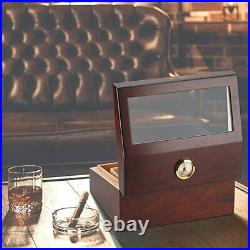 Cedar Wood Desktop Cigar Humidor High Glossy Moisturizing Box Glass Top PIPITA