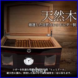 Cedar Wood Humidor with Hygrometer, 2-Tier Cigar Box, Holds 36 Cigars, Lockable