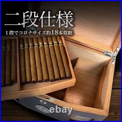 Cedar Wood Humidor with Hygrometer, 2-Tier Cigar Box, Holds 36 Cigars, Lockable