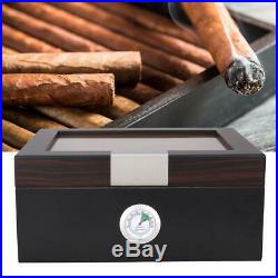 Cedar Wood Wooden Lined Cigar Humidor Humidifier + Hygrometer Case Box Black