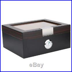 Cedar Wood Wooden Lined Cigar Humidor Humidifier + Hygrometer Case Box Black