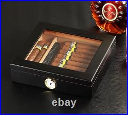 Cedar wood cigar box with humidifier, hygrometer, glass humidor