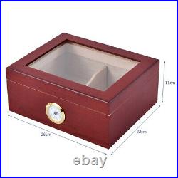 Cherry 50 Cigar Humidor Storage Box Desktop Glasstop with Humidifier Hygrometer