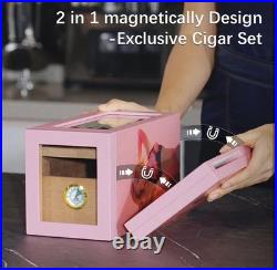 Cigar Box & Small Cigar Humidor Set, Cedar Lined Magnetic Detachable Design