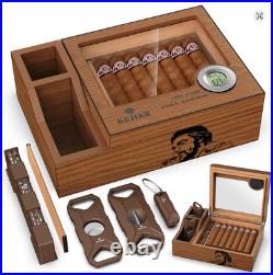 Cigar Box with Humidifier and Digital Hygrometer, Glass Top Cedar Case, Cutter Cigar Box with Humidifier and Digital Hygrometer, Glass Top Cedar Case, Cutter