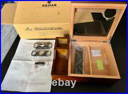 Cigar Box with Humidifier and Digital Hygrometer, Glass Top Cedar Case, Cutter Cigar Box with Humidifier and Digital Hygrometer, Glass Top Cedar Case, Cutter