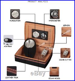 Cigar Case Humidor Box With Hygrometer Humidifier Cutter Ashtray Set 30 Cigars