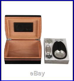 Cigar Case Humidor Box With Hygrometer Humidifier Cutter Ashtray Set 30 Cigars
