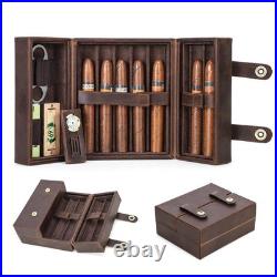 Cigar Case for 7 Full Grain Leather Travel Cigar Humidor 7 Cigars Accessories