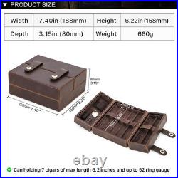 Cigar Case for 7 Full Grain Leather Travel Cigar Humidor 7 Cigars Accessories