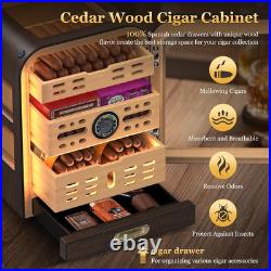 Cigar Humidor, 3 Side Windows Humidor Cigar Box, Cedar Wood Drawer Cigar Cabinet