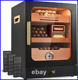 Cigar Humidor Box 100 Ct Spanish Cedar Wood Hygrometer 3 Humidifiers Black Cigar Humidor Box 100 Ct Spanish Cedar Wood Hygrometer 3 Humidifiers Black