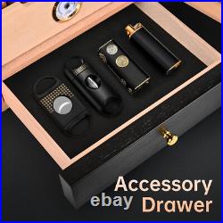 Cigar Humidor Box 100 Ct Spanish Cedar Wood Hygrometer 3 Humidifiers Black Cigar Humidor Box 100 Ct Spanish Cedar Wood Hygrometer 3 Humidifiers Black
