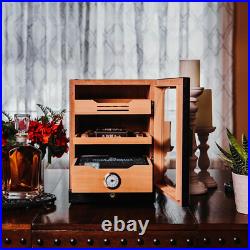 Cigar Humidor Box 100 Ct Spanish Cedar Wood Hygrometer 3 Humidifiers Black Cigar Humidor Box 100 Ct Spanish Cedar Wood Hygrometer 3 Humidifiers Black