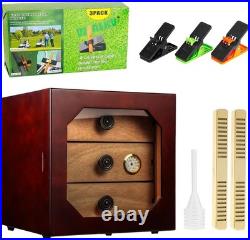 Cigar Humidor Box, 3-Layer Cedar Wood Case with Humidifier + Holders