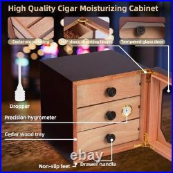 Cigar Humidor Box, 3-Layer Cedar Wood Case with Humidifier + Holders