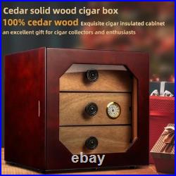 Cigar Humidor Box, 3-Layer Cedar Wood Case with Humidifier + Holders