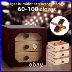 Cigar Humidor Box, 3-Layer Cedar Wood Case with Humidifier + Holders
