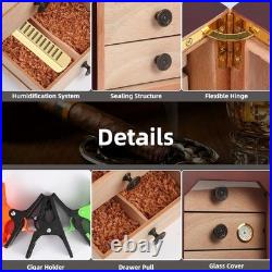 Cigar Humidor Box, 3-Layer Cedar Wood Case with Humidifier + Holders