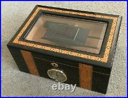 Cigar Humidor Box Beautiful Inlaid Wood Dark Walnut