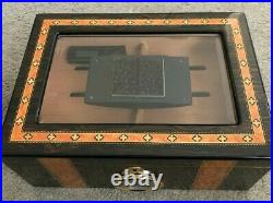 Cigar Humidor Box Beautiful Inlaid Wood Dark Walnut