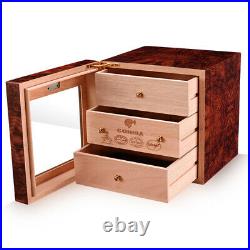 Cigar Humidor Box Humidifier Cedar Hygrometer Case Wood 3 Layers Storage Travel