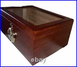 Cigar Humidor Box Wood With Glass & Cedar Hygrometer