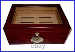 Cigar Humidor Box Wood With Glass & Cedar Hygrometer Nice