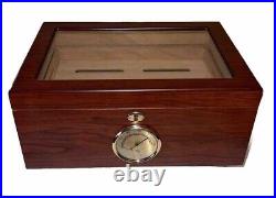 Cigar Humidor Box Wood With Glass & Cedar Hygrometer Nice