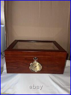 Cigar Humidor Box Wood With Glass & Cedar Hygrometer Nice