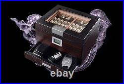 Cigar Humidor Box with Drawer for Accessories Fits 25 50 Cigars By Mantello