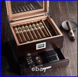 Cigar Humidor Box with Drawer for Accessories Fits 25 50 Cigars By Mantello