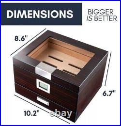 Cigar Humidor Box with Drawer for Accessories Fits 25 50 Cigars By Mantello