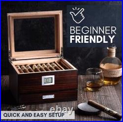 Cigar Humidor Box with Drawer for Accessories Fits 25 50 Cigars By Mantello