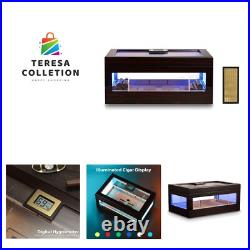 Cigar Humidor Box with LED Lighting for 100-120 Cigars, Desktop Cigar Holder