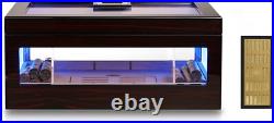 Cigar Humidor Box with LED Lighting for 100-120 Cigars, Desktop Cigar Holder