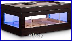 Cigar Humidor Box with LED Lighting for 100-120 Cigars, Desktop Cigar Holder