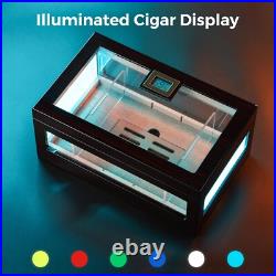 Cigar Humidor Box with LED Lighting for 100-120 Cigars, Desktop Cigar Holder