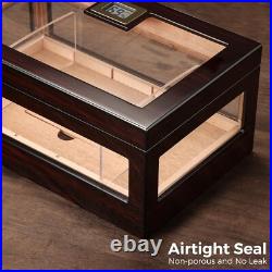 Cigar Humidor Box with LED Lighting for 100-120 Cigars, Desktop Cigar Holder