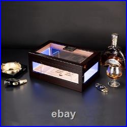 Cigar Humidor Box with LED Lighting for 100-120 Cigars, Desktop Cigar Holder