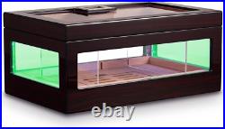 Cigar Humidor Box with LED Lighting for 100-120 Cigars, Desktop Cigar Holder
