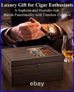 Cigar Humidor Box with Ventilation Grid Holds up to 120 Cigars, Spanish Cedar