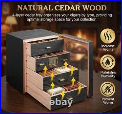 Cigar Humidor Cabinet, 150 Count Desktop Cigar Storage Box with 4 Removable Spa